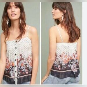 Anthropologie Maeve Silk Floral Polka Dot Cami Top Small Button Front